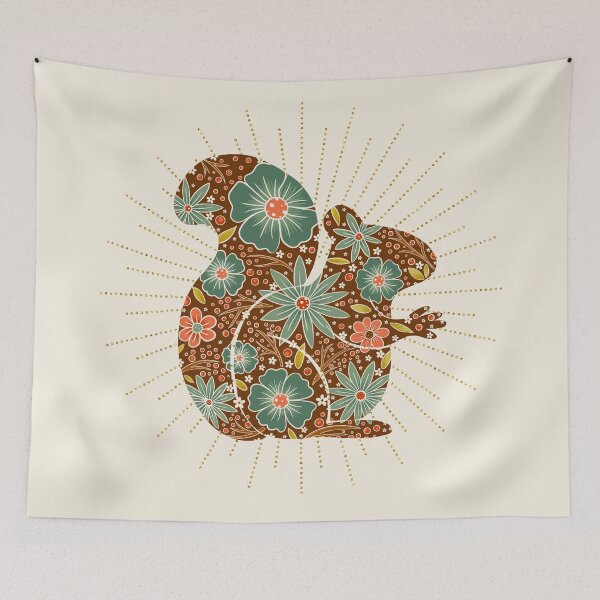 Item preview, Folk Art Floral Squirrel - Retro Autumn Illustration designed and sold by Home Cyn Home.