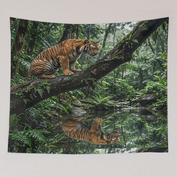 Item preview, A tiger peering into a pond in the rainforest  designed and sold by Solomon-Ent-144.