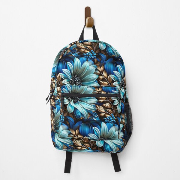 Item preview, Blue Floral Pattern with Gold Leaves – Elegant Botanical Seamless Art Print designed and sold by Kaleidoscope Print.