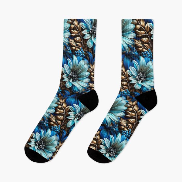 Item preview, Blue Floral Pattern with Gold Leaves – Elegant Botanical Seamless Art Print designed and sold by Kaleidoscope Print.