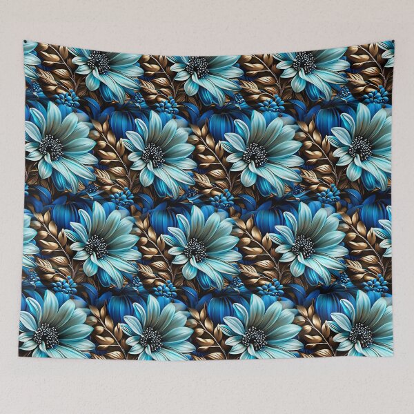 Item preview, Blue Floral Pattern with Gold Leaves – Elegant Botanical Seamless Art Print designed and sold by Kaleidoscope Print.