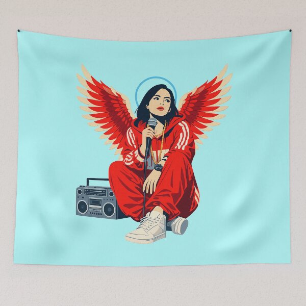 Item preview, Sitting Hip Hop Angel – Red Wings, Halo and Boombox designed and sold by KungPowUnicorn.