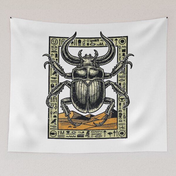 Artikelvorschau, Ancient Egyptian Horned Scarab Beetle Hieroglyph Desert Art entworfen und verkauft von Romgora.