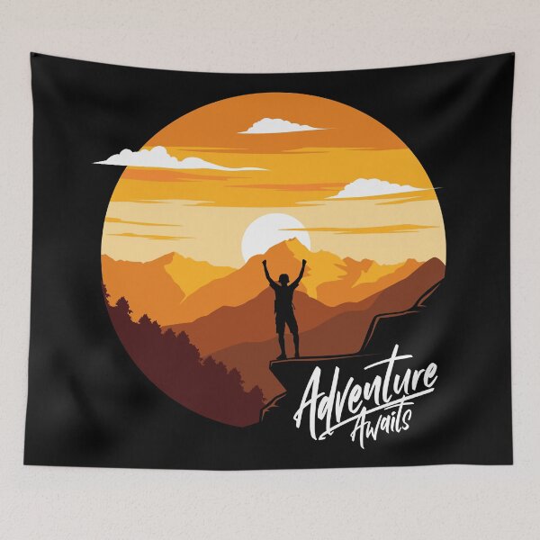 Item preview, Adventure Awaits Mountain Hiking Sunset Outdoor designed and sold by heedooppod.