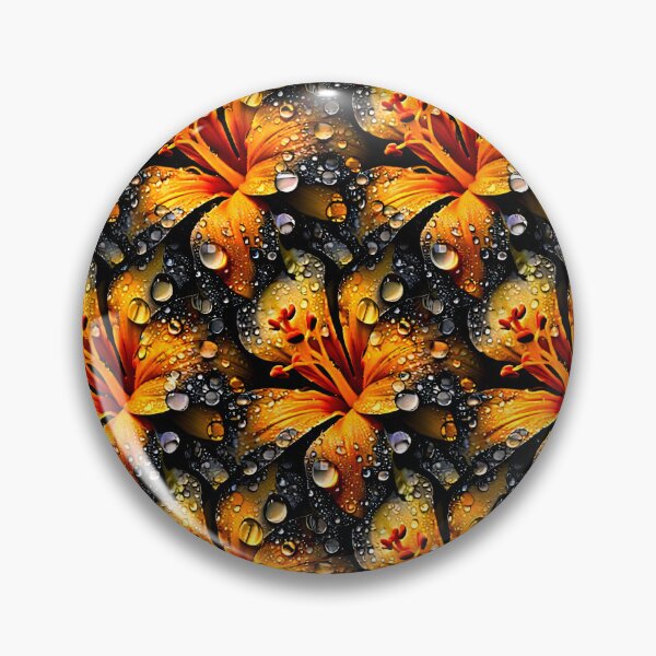 Item preview, Orange Lily Floral Pattern with Water Drops – Vibrant Botanical Art Print designed and sold by Kaleidoscope Print.