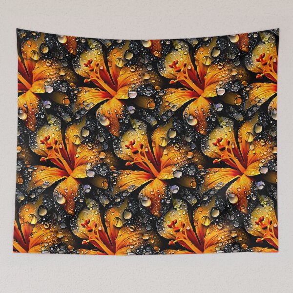 Item preview, Orange Lily Floral Pattern with Water Drops – Vibrant Botanical Art Print designed and sold by Kaleidoscope Print.