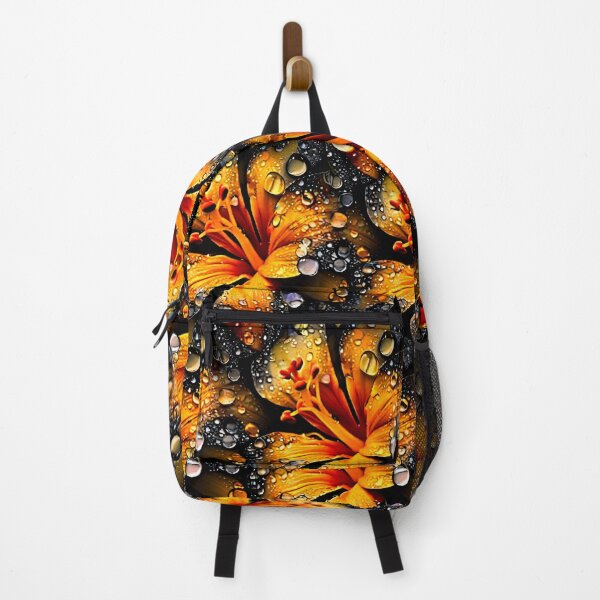 Item preview, Orange Lily Floral Pattern with Water Drops – Vibrant Botanical Art Print designed and sold by Kaleidoscope Print.