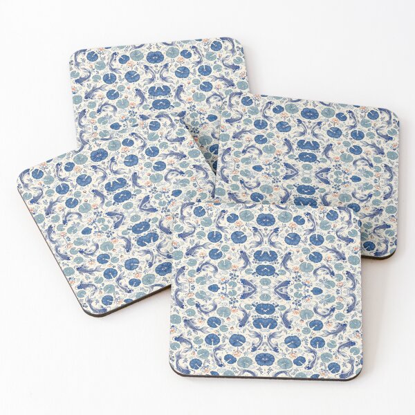 Item preview, Indigo Koi and Lotus Seamless Pattern designed and sold by Thanat Pattern Studio.