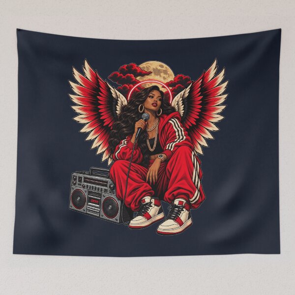 Item preview, Black Girl Magic Angel – Hip Hop Wings Under the Golden Moon designed and sold by KungPowUnicorn.