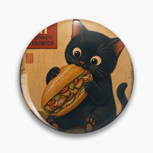Item preview, Cat Eating Banh Mi - Vintage Vietnamese Food Art designed and sold by PurrfectHome.