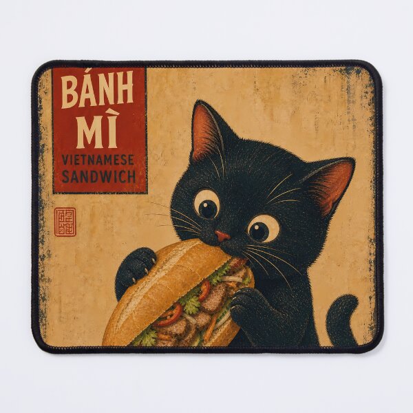 Item preview, Cat Eating Banh Mi - Vintage Vietnamese Food Art designed and sold by PurrfectHome.