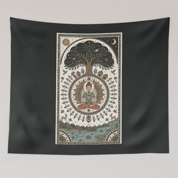 Item preview, Warli Chakra Meditation – Sacred Tree of Life Folk Art designed and sold by Chirayu1111.