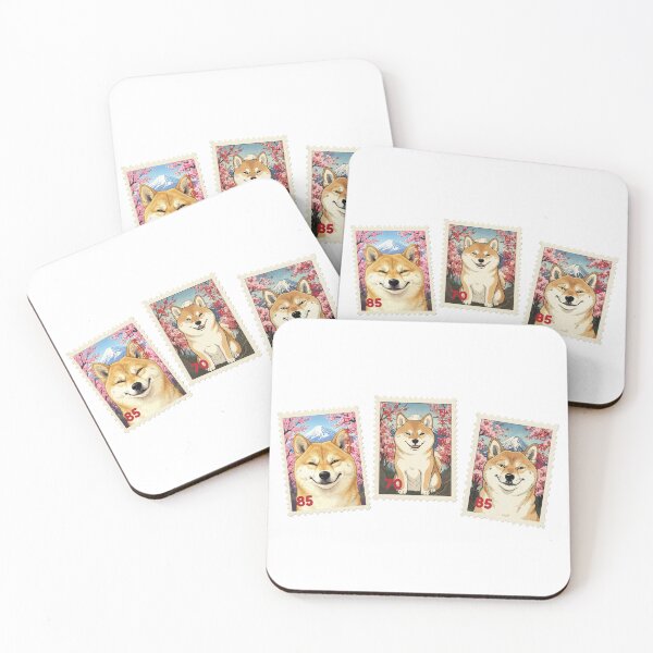 Item preview, Winking Shiba Inu Retro Japanese Postage Stamp Set designed and sold by chillaxcats.
