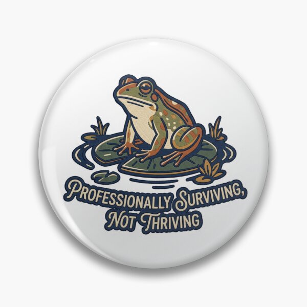 Item preview, Professionally Surviving Not Thriving Cute Frog Retro Workplace Burnout Quote designed and sold by raedattia.
