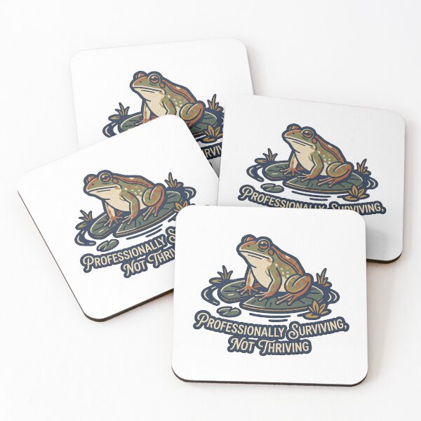 Item preview, Professionally Surviving Not Thriving Cute Frog Retro Workplace Burnout Quote designed and sold by raedattia.