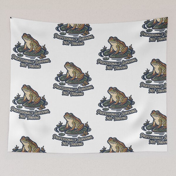 Item preview, Professionally Surviving Not Thriving Cute Frog Retro Workplace Burnout Quote designed and sold by raedattia.