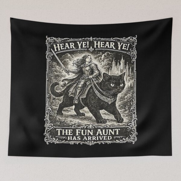 Item preview, Hear Ye Fun Aunt Has Arrived Knight Riding Black Cat Kitten designed and sold by sanasoniro.