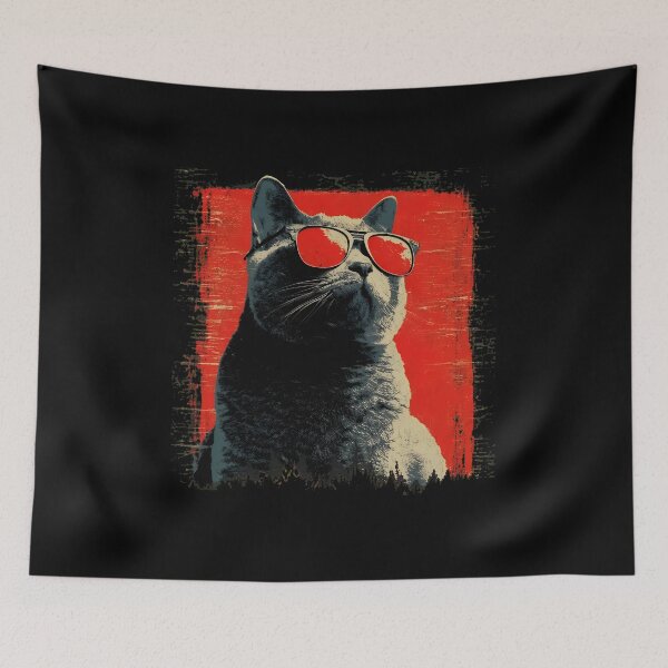 Item preview, Cool Cat with Sunglasses Red Lenses Retro Art designed and sold by OlyvieArt.