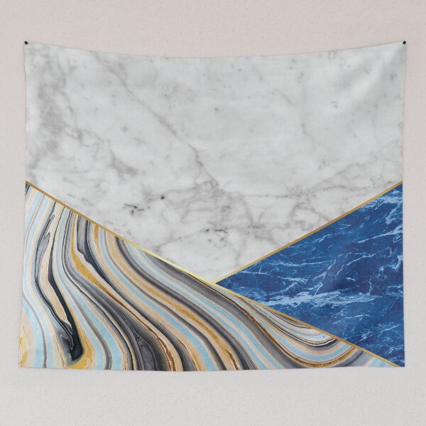 Item preview, Geometric White Marble - Blue Marble & Blue Granite #167 designed and sold by Natural Collective.