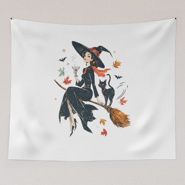 Item preview, Vintage Witch Black Cat Broom Spooky Halloween Witchy Aesthetic Graphic designed and sold by CareerKitties.