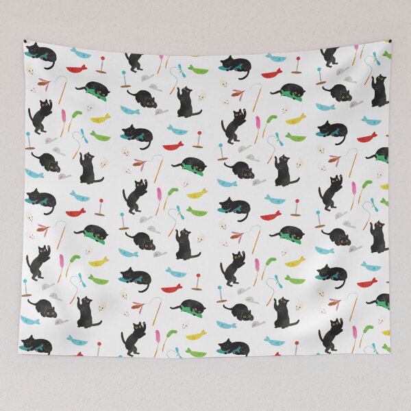 Item preview, Playful Black Cats and Colorful Toys Seamless Pattern designed and sold by chillaxcats.