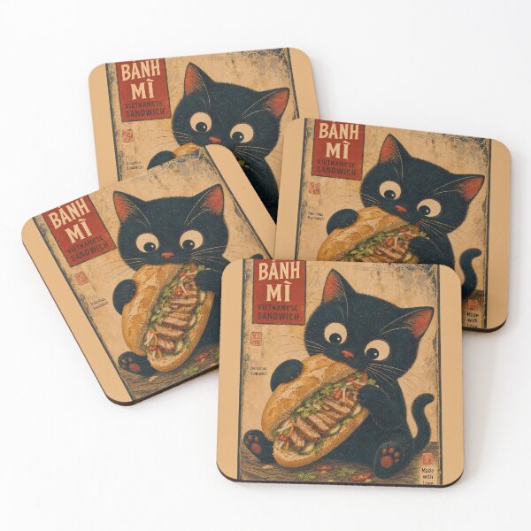 Item preview, Vintage Black Cat Eating Banh Mi Vietnamese Sandwich designed and sold by PurrfectHome.