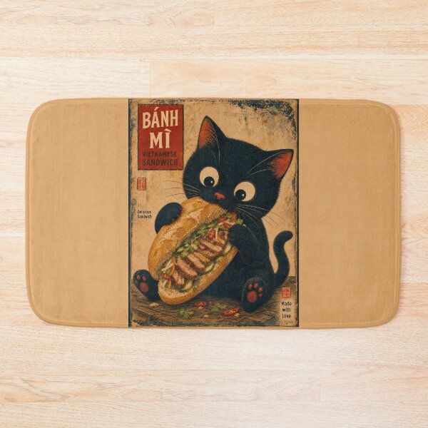 Item preview, Vintage Black Cat Eating Banh Mi Vietnamese Sandwich designed and sold by PurrfectHome.