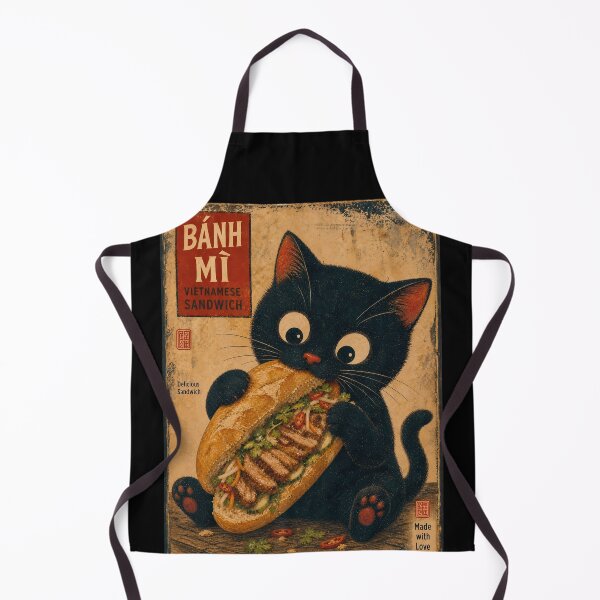 Item preview, Vintage Black Cat Eating Banh Mi Vietnamese Sandwich designed and sold by PurrfectHome.