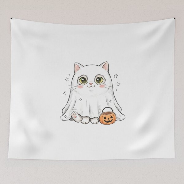 Item preview, Funny Ghost Sheet Cat Halloween Costume Cute Kawaii Halloween designed and sold by KreatoLab.