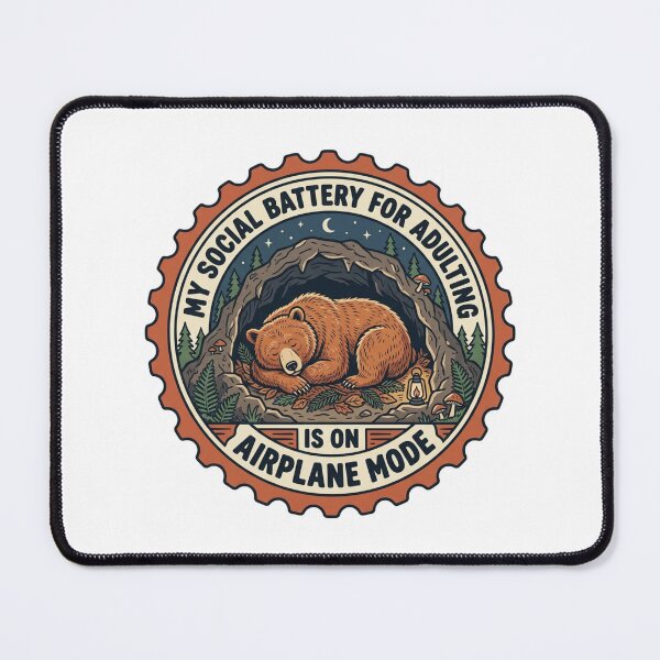Item preview, Social Battery For Adulting Is On Airplane Mode Cute Sleeping Bear Retro Introvert Quote designed and sold by raedattia.