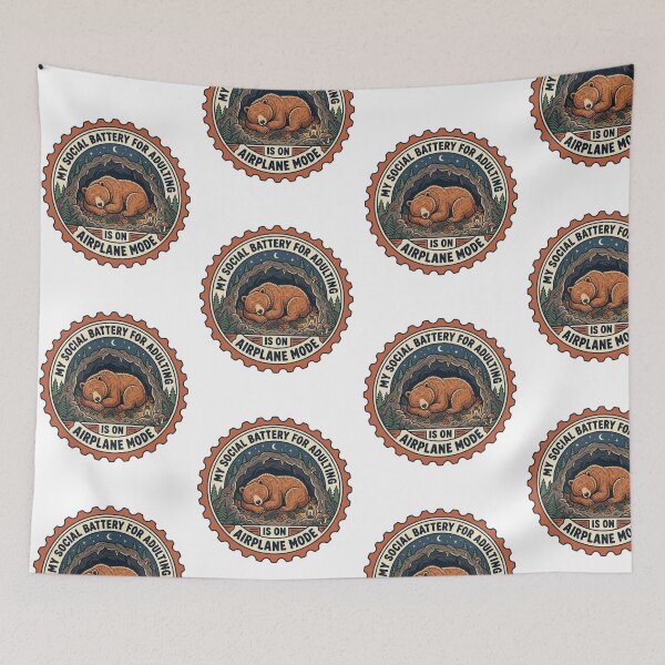 Item preview, Social Battery For Adulting Is On Airplane Mode Cute Sleeping Bear Retro Introvert Quote designed and sold by raedattia.