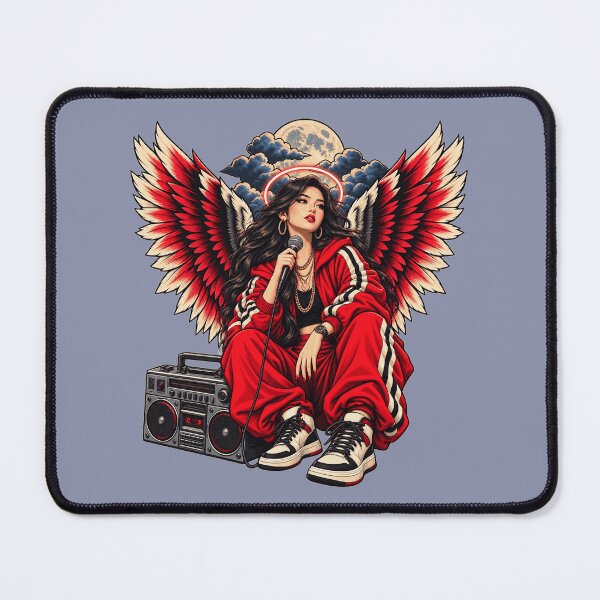 Item preview, Asian Rap Angel with Boombox – Red Wings Under the Full Moon designed and sold by KungPowUnicorn.