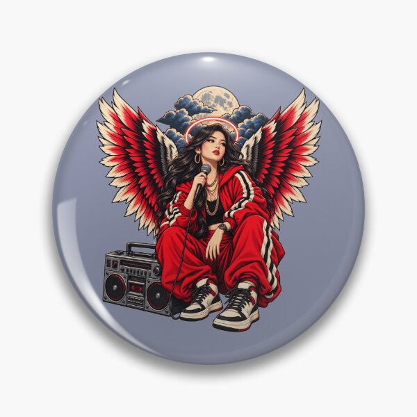 Item preview, Asian Rap Angel with Boombox – Red Wings Under the Full Moon designed and sold by KungPowUnicorn.