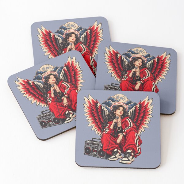 Item preview, Asian Rap Angel with Boombox – Red Wings Under the Full Moon designed and sold by KungPowUnicorn.