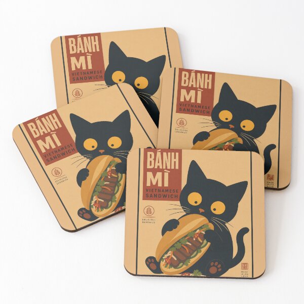 Item preview, Cute Black Cat Eating Banh Mi - Vintage Vietnamese Food designed and sold by PurrfectHome.