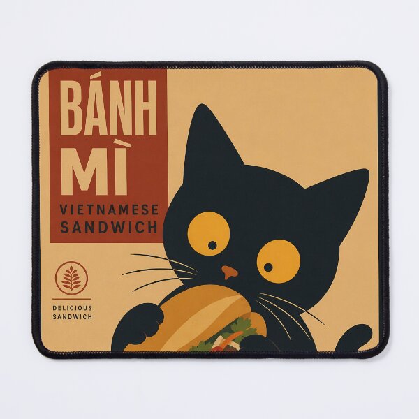Item preview, Cute Black Cat Eating Banh Mi - Vintage Vietnamese Food designed and sold by PurrfectHome.