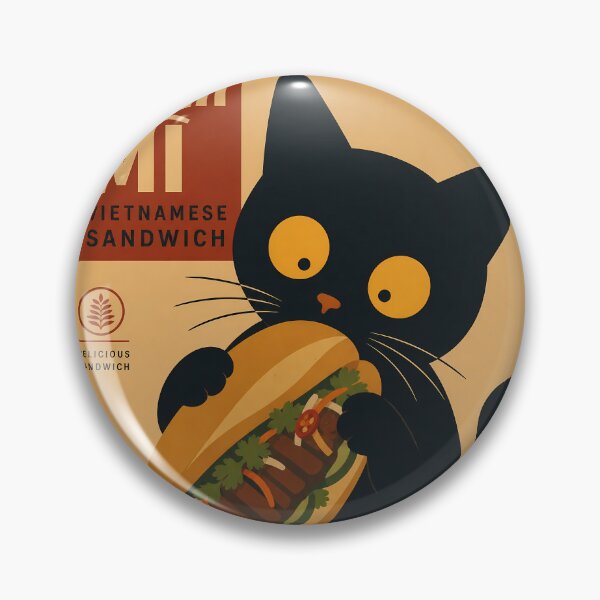 Item preview, Cute Black Cat Eating Banh Mi - Vintage Vietnamese Food designed and sold by PurrfectHome.