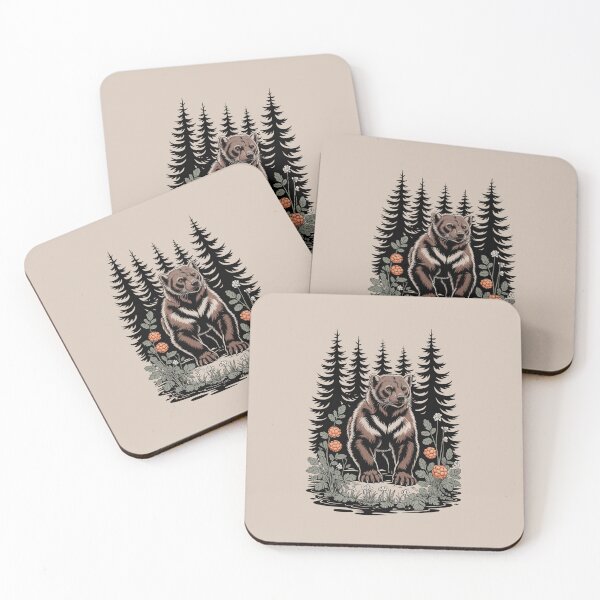 Item preview, Wolverine in the Forest with Cloudberries - Wildlife Nature Illustration Art designed and sold by NuvoraNest.