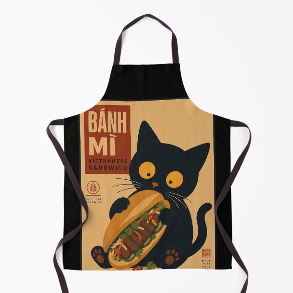 Item preview, Cute Black Cat Eating Banh Mi - Vintage Vietnamese Food designed and sold by PurrfectHome.