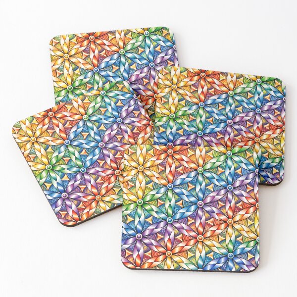 Item preview, Rainbow Stained Glass Floral Pattern – Colorful Geometric Flower Art Print designed and sold by Kaleidoscope Print.