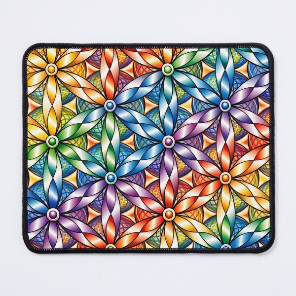 Item preview, Rainbow Stained Glass Floral Pattern – Colorful Geometric Flower Art Print designed and sold by Kaleidoscope Print.