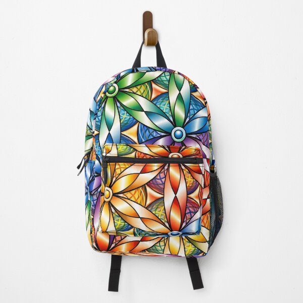 Item preview, Rainbow Stained Glass Floral Pattern – Colorful Geometric Flower Art Print designed and sold by Kaleidoscope Print.