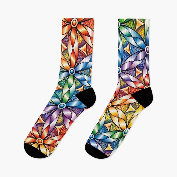 Item preview, Rainbow Stained Glass Floral Pattern – Colorful Geometric Flower Art Print designed and sold by Kaleidoscope Print.
