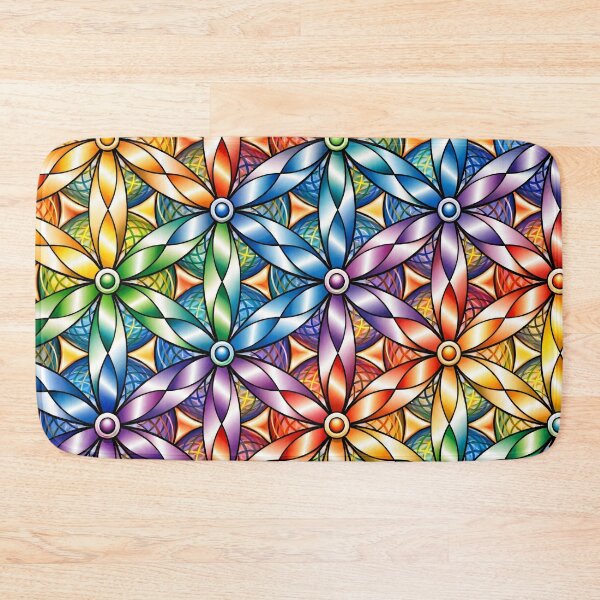 Item preview, Rainbow Stained Glass Floral Pattern – Colorful Geometric Flower Art Print designed and sold by Kaleidoscope Print.