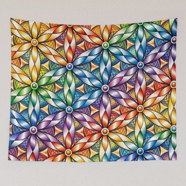 Item preview, Rainbow Stained Glass Floral Pattern – Colorful Geometric Flower Art Print designed and sold by Kaleidoscope Print.