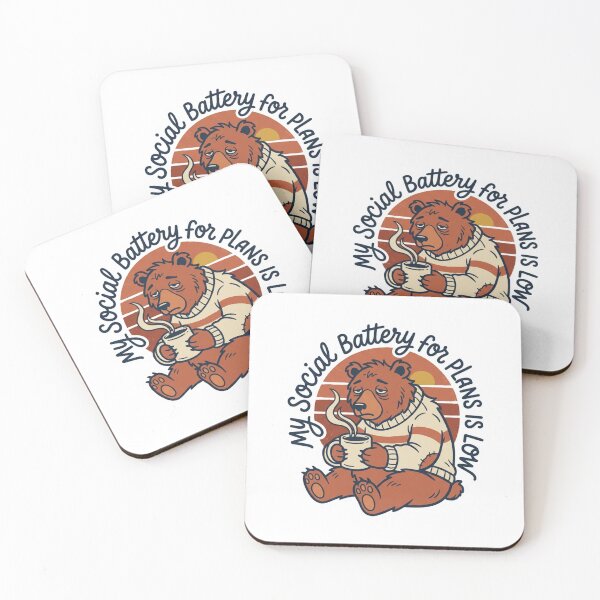 Item preview, My Social Battery For Plans Is Low Cute Bear Retro Introvert Coffee Quote designed and sold by raedattia.