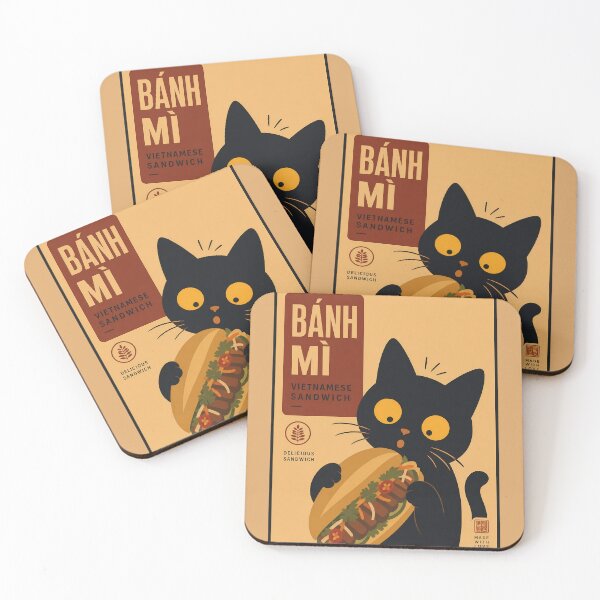 Item preview, Black Cat Eating Banh Mi - Retro Vietnamese Sandwich designed and sold by PurrfectHome.