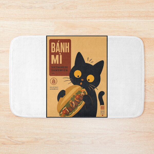 Item preview, Black Cat Eating Banh Mi - Retro Vietnamese Sandwich designed and sold by PurrfectHome.