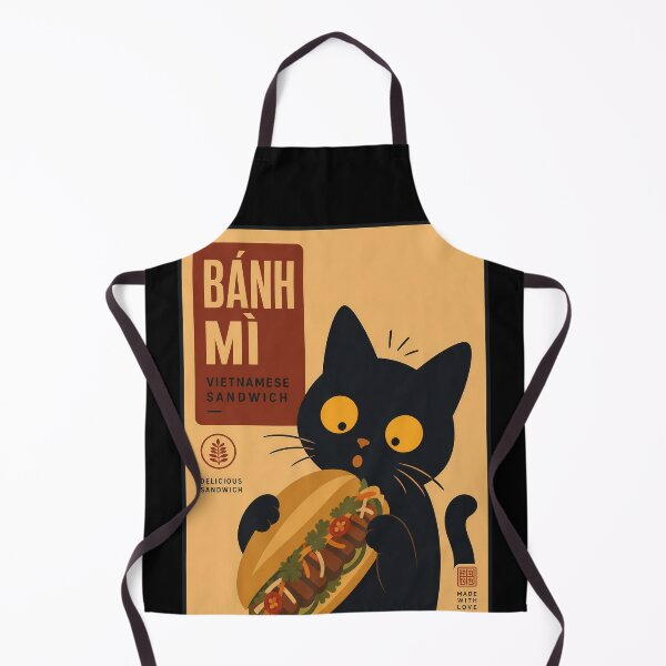 Item preview, Black Cat Eating Banh Mi - Retro Vietnamese Sandwich designed and sold by PurrfectHome.