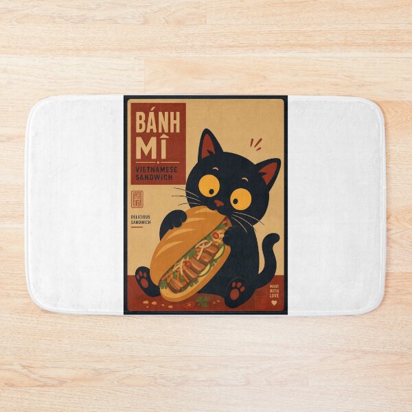 Item preview,  Cat Eating Banh Mi - Vintage Vietnamese Food Lovers designed and sold by PurrfectHome.